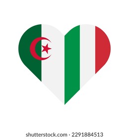 unity concept. heart shape icon of algeria and italy flags. vector illustration isolated on white background