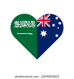 unity concept. heart shape icon with saudi arabia and australia flags. vector illustration isolated on white background