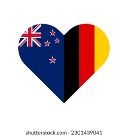 unity concept. heart shape icon of new zealand and germany flags. vector illustration isolated on white background