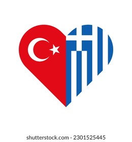 unity concept. heart shape icon of turkey and greece flags. vector illustration isolated on white background