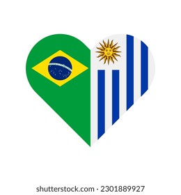 unity concept. heart shape icon of ิbrazil and uruguay flags. vector illustration isolated on white background