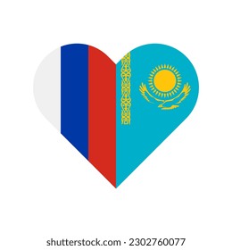 unity concept. heart shape icon of russia and kazakhstan flags. vector illustration isolated on white background