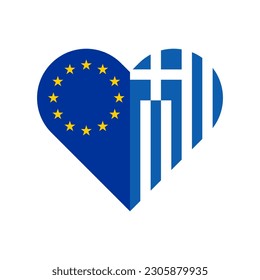 concepto de unidad. icono de forma cardíaca de las banderas de la unión europea y grecia. ilustración vectorial aislada en fondo blanco