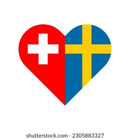 unity concept. heart shape icon of switzerland and sweden flags. vector illustration isolated on white background