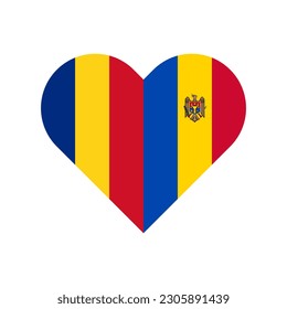 unity concept. heart shape icon of romania and moldova flags. vector illustration isolated on white background