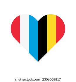unity concept. heart shape icon of luxembourg and belgium flags. vector illustration isolated on white background