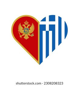unity concept. heart shape icon of montenegro and greece flags. vector illustration isolated on white background