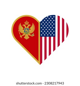 unity concept. heart shape icon of montenegro and united states flags. vector illustration isolated on white background