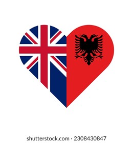 unity concept. heart shape icon of united kingdom and albania flags. vector illustration isolated on white background