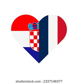 unity concept. heart shape icon of croatia and france flags. vector illustration isolated on white background