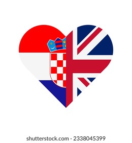 unity concept. heart shape icon of croatia and united kingdom flags. vector illustration isolated on white background