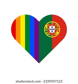 concepto de unidad. ícono de forma cardíaca de arco iris y banderas portugales. ilustración vectorial aislada en fondo blanco