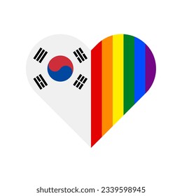 Einheitskonzept. Herzform Symbol von Südkorea und Regenbogenflaggen. Vektorgrafik einzeln auf weißem Hintergrund