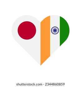 unity concept. heart shape icon of japan and india flags. vector illustration isolated on white background