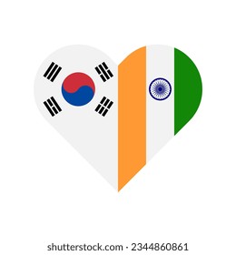 unity concept. heart shape icon of south korea and india flags. vector illustration isolated on white background