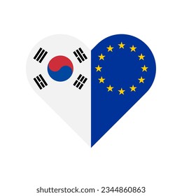 unity concept. heart shape icon of south korea and european union flags. vector illustration isolated on white background