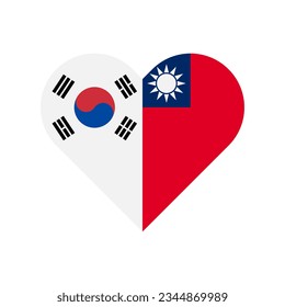 unity concept. heart shape icon of south korea and taiwan flags. vector illustration isolated on white background