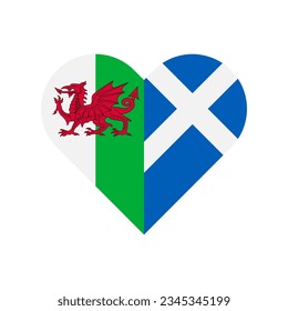 unity concept. heart shape icon of wales and scotland flags. vector illustration isolated on white background