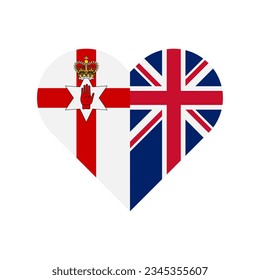 unity concept. heart shape icon of northern ireland and united kingdom flags. vector illustration isolated on white background
