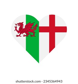 unity concept. heart shape icon of wales and england flags. vector illustration isolated on white background