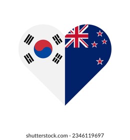 unity concept. heart shape icon of south korea and new  zealandflags. vector illustration isolated on white background