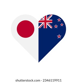 unity concept. heart shape icon of japan and new zealand flags. vector illustration isolated on white background