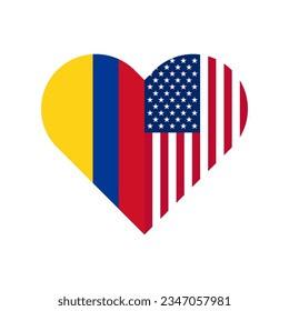 unity concept. heart shape icon of colombia and united states flags. vector illustration isolated on white background