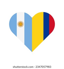 unity concept. heart shape icon of argentina and colombia flags. vector illustration isolated on white background