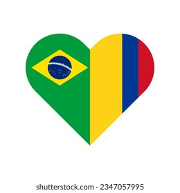 unity concept. heart shape icon of brazil and colombia flags. vector illustration isolated on white background