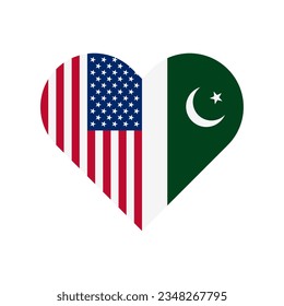 unity concept. heart shape icon of united states and pakistan flags. vector illustration isolated on white background