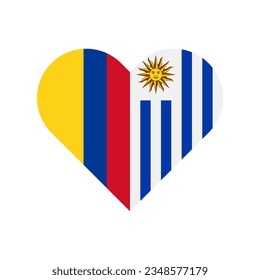 unity concept. heart shape icon of colombia and uruguay flags. vector illustration isolated on white background