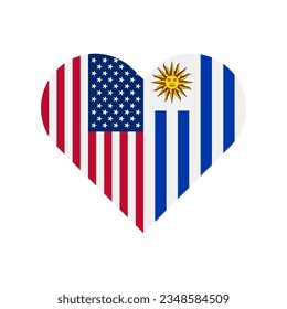 concepto de unidad. ícono de forma cardíaca de las banderas de estados unidos y uruguay. ilustración vectorial aislada en fondo blanco