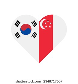 unity concept. heart shape icon of south korea and singapore flags. vector illustration isolated on white background