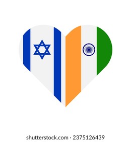 unity concept. heart shape icon of israel and india flags. vector illustration isolated on white background