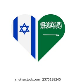 unity concept. heart shape icon of israel and saudi arabia flags. vector illustration isolated on white background