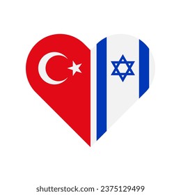 unity concept. heart shape icon of turkey and israel flags. vector illustration isolated on white background