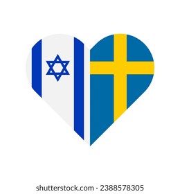 unity concept. heart shape icon of israel and sweden flags. vector illustration isolated on white background
