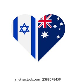 Einheitskonzept. Herzform Symbol der Flaggen von Israel und Australien. Vektorgrafik einzeln auf weißem Hintergrund