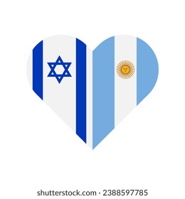 concepto de unidad. ícono de forma cardíaca de banderas israelíes y argentinas. ilustración vectorial aislada en fondo blanco