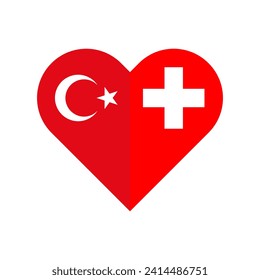 unity concept. heart shape icon of turkey and switzerland flags. vector illustration isolated on white background
