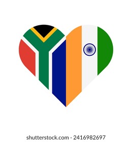 unity concept. heart shape icon of south africa and india flags. vector illustration isolated on white background