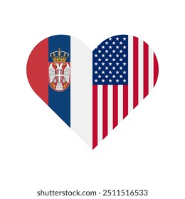 unity concept. heart shape icon of serbia and  united states flags. vector illustration isolated on white background
