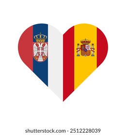 unity concept. heart shape icon of serbia and spain flags. vector illustration isolated on white background