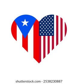 unity concept. heart shape icon of puerto rico and united states flags. vector illustration isolated on white background