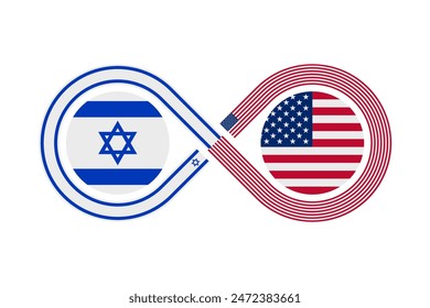 unity concept. israel and united states flags. hebrew and american english language translation icon. vector illustration isolated on white background