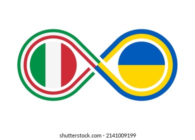 unity concept. italy and ukraine flags. vector illustration isolated on white background