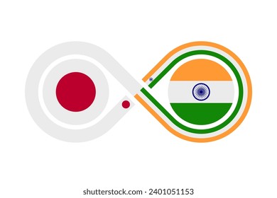 unity concept. japan and india flags. japanese and hindi language translation icon. vector illustration isolated on white background