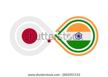 unity concept. japan and india flags. japanese and hindi language translation icon. vector illustration isolated on white background