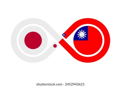 concepto de unidad. banderas de japón y taiwán. Ilustración vectorial aislada sobre fondo blanco