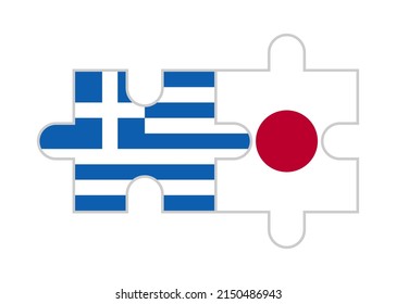 unity concept. puzzle pieces of greece and japan flags. vector illustration isolated on white background